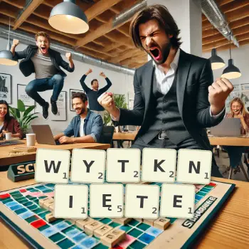 Kreatywna ilustracja do gry w Scrabble ze słowem WYTKNIĘTE ułożonym z płytek na planszy.