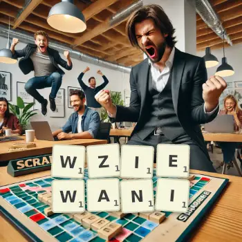 Kreatywna ilustracja do gry w Scrabble ze słowem WZIEWANI ułożonym z płytek na planszy.