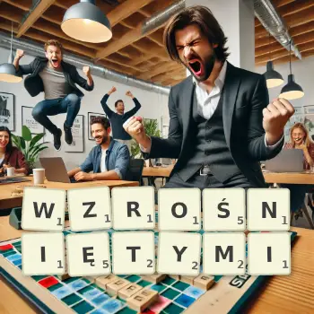 Kreatywna ilustracja do gry w Scrabble ze słowem WZROŚNIĘTYMI ułożonym z płytek na planszy.