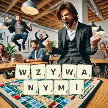 Kreatywna ilustracja do gry w Scrabble ze słowem WZYWANYMI ułożonym z płytek na planszy.