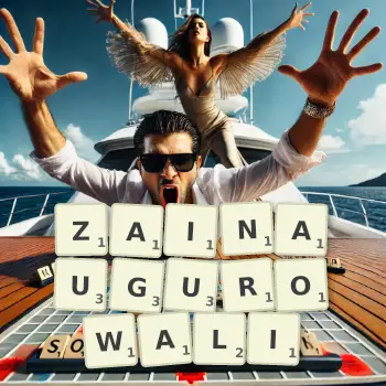 Kreatywna ilustracja do gry w Scrabble ze słowem ZAINAUGUROWALI ułożonym z płytek na planszy.