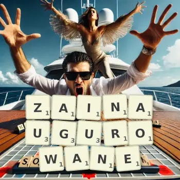 Kreatywna ilustracja do gry w Scrabble ze słowem ZAINAUGUROWANE ułożonym z płytek na planszy.
