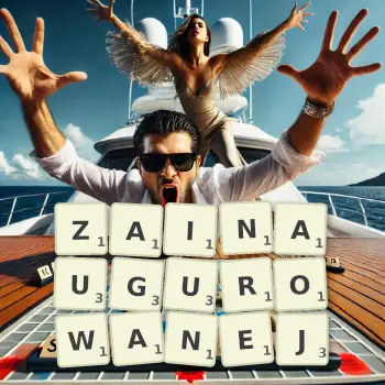 Kreatywna ilustracja do gry w Scrabble ze słowem ZAINAUGUROWANEJ ułożonym z płytek na planszy.
