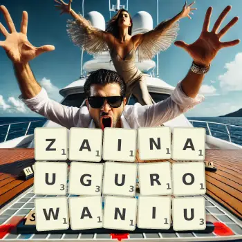 Kreatywna ilustracja do gry w Scrabble ze słowem ZAINAUGUROWANIU ułożonym z płytek na planszy.