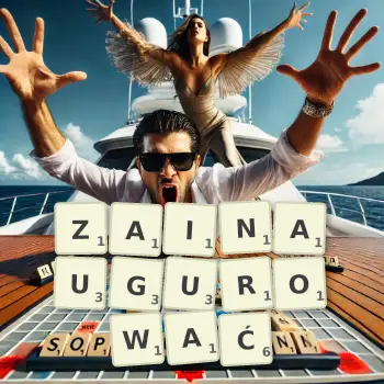 Kreatywna ilustracja do gry w Scrabble ze słowem ZAINAUGUROWAĆ ułożonym z płytek na planszy.