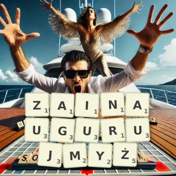 Kreatywna ilustracja do gry w Scrabble ze słowem ZAINAUGURUJMYŻ ułożonym z płytek na planszy.