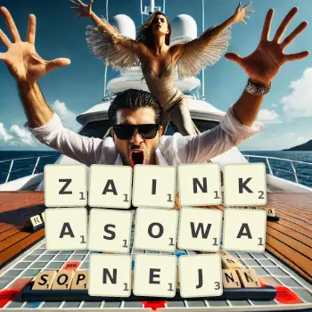 Kreatywna ilustracja do gry w Scrabble ze słowem ZAINKASOWANEJ ułożonym z płytek na planszy.