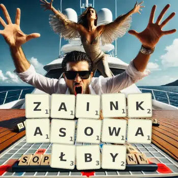 Kreatywna ilustracja do gry w Scrabble ze słowem ZAINKASOWAŁBY ułożonym z płytek na planszy.