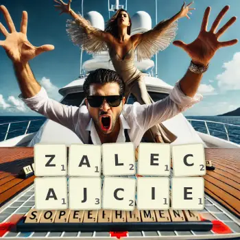 Kreatywna ilustracja do gry w Scrabble ze słowem ZALECAJCIE ułożonym z płytek na planszy.