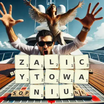 Kreatywna ilustracja do gry w Scrabble ze słowem ZALICYTOWANIU ułożonym z płytek na planszy.