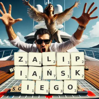 Kreatywna ilustracja do gry w Scrabble ze słowem ZALIPIAŃSKIEGO ułożonym z płytek na planszy.