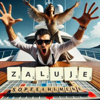 Kreatywna ilustracja do gry w Scrabble ze słowem ZALUJE ułożonym z płytek na planszy.