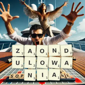 Kreatywna ilustracja do gry w Scrabble ze słowem ZAONDULOWANIA ułożonym z płytek na planszy.