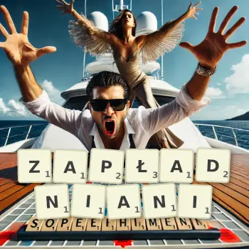 Kreatywna ilustracja do gry w Scrabble ze słowem ZAPŁADNIANI ułożonym z płytek na planszy.