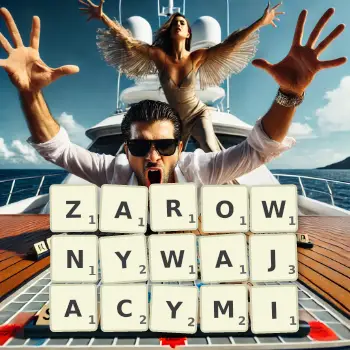 Kreatywna ilustracja do gry w Scrabble ze słowem ZAROWNYWAJACYMI ułożonym z płytek na planszy.