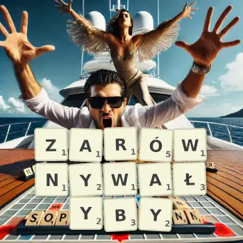 Kreatywna ilustracja do gry w Scrabble ze słowem ZARÓWNYWAŁYBY ułożonym z płytek na planszy.