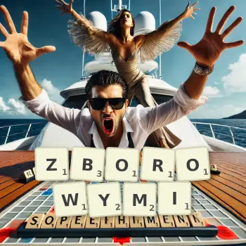 Kreatywna ilustracja do gry w Scrabble ze słowem ZBOROWYMI ułożonym z płytek na planszy.