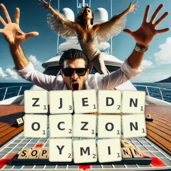 Kreatywna ilustracja do gry w Scrabble ze słowem ZJEDNOCZONYMI ułożonym z płytek na planszy.