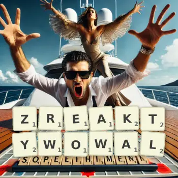 Kreatywna ilustracja do gry w Scrabble ze słowem ZREAKTYWOWAL ułożonym z płytek na planszy.