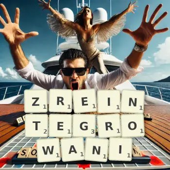 Kreatywna ilustracja do gry w Scrabble ze słowem ZREINTEGROWANI ułożonym z płytek na planszy.