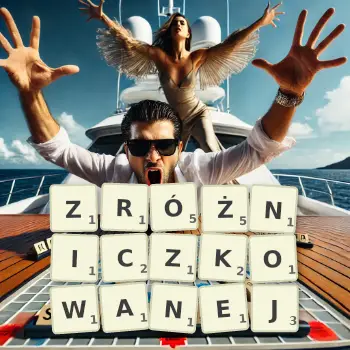 Kreatywna ilustracja do gry w Scrabble ze słowem ZRÓŻNICZKOWANEJ ułożonym z płytek na planszy.