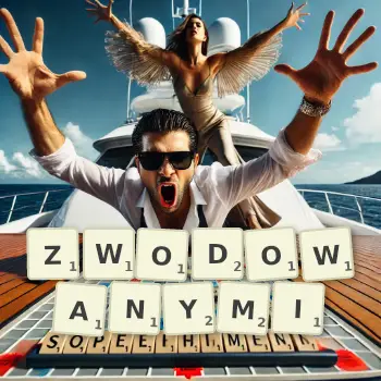 Kreatywna ilustracja do gry w Scrabble ze słowem ZWODOWANYMI ułożonym z płytek na planszy.