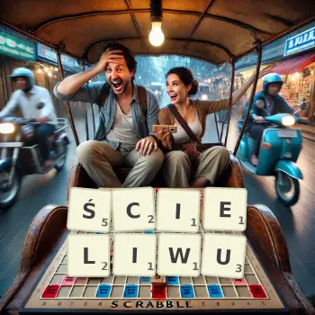 Kreatywna ilustracja do gry w Scrabble ze słowem ŚCIELIWU ułożonym z płytek na planszy.