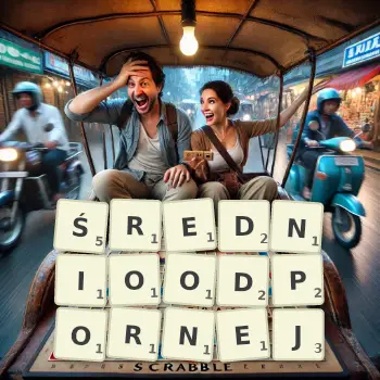 Kreatywna ilustracja do gry w Scrabble ze słowem ŚREDNIOODPORNEJ ułożonym z płytek na planszy.