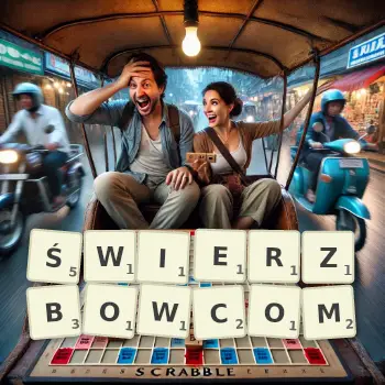 Kreatywna ilustracja do gry w Scrabble ze słowem ŚWIERZBOWCOM ułożonym z płytek na planszy.