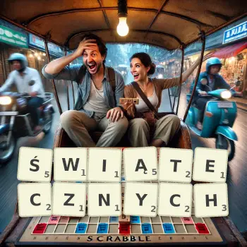 Kreatywna ilustracja do gry w Scrabble ze słowem ŚWIĄTECZNYCH ułożonym z płytek na planszy.