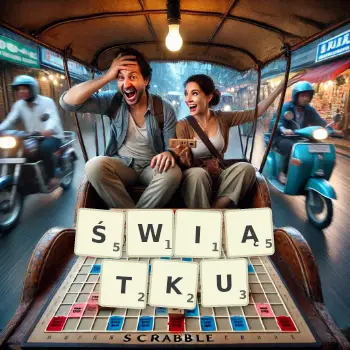 Kreatywna ilustracja do gry w Scrabble ze słowem ŚWIĄTKU ułożonym z płytek na planszy.