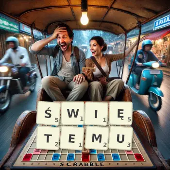 Kreatywna ilustracja do gry w Scrabble ze słowem ŚWIĘTEMU ułożonym z płytek na planszy.