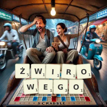 Kreatywna ilustracja do gry w Scrabble ze słowem ŻWIROWEGO ułożonym z płytek na planszy.