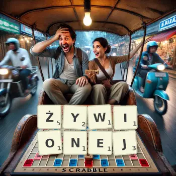 Kreatywna ilustracja do gry w Scrabble ze słowem ŻYWIONEJ ułożonym z płytek na planszy.