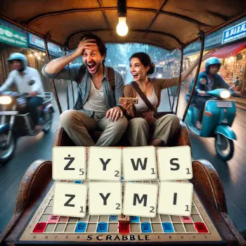 Kreatywna ilustracja do gry w Scrabble ze słowem ŻYWSZYMI ułożonym z płytek na planszy.
